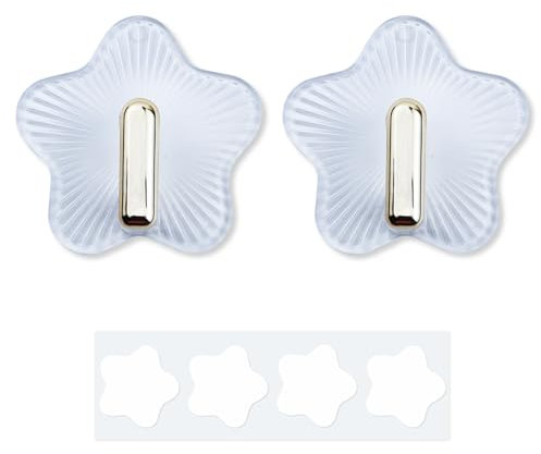 MultiValue Star Hooks, Reusable 2 PCS Adhesive Hooks with 4 Stickers Strong Hooks for Hanging Clear Sticky Hooks Wall Hooks for Bathroom Kitchen Bedroom Office (2)
