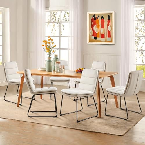 COLAMY Moderne Esszimmerstühle, 6er Set, Waffeleffekt Küche Esszimmerstühle mit Rückenlehne, gepolsterte Esszimmerseitstühle mit Metallbeinen für Esszimmer, Küche, Restaurant, Creme