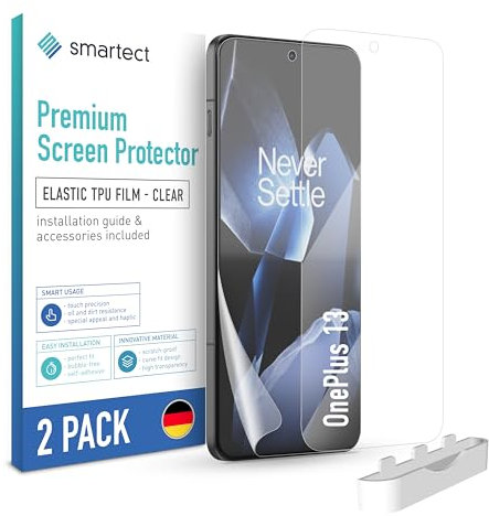 smartect TPU Protecteur d'écran [2 Pièces, Clear] pour OnePlus 13, Couvre tout l'écran, Installation sans Bulles, Protection Anti-Traces de Doigts