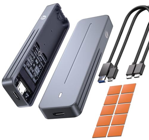 VCOM M.2 NVMe and SATA SSD Enclosure, USB 3.1 Gen 2 10Gbps SSD Enclosure, 6Gbps SATA NGFF, Aluminum M.2 SSD Adapter with Cooling Pad, Supports UASP & Trim, M&B Key/M Key in 2230/2242 /2260/2280 SSDs