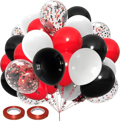 30 Luftballons Rot Weiß Schwarz, 12” Rot Konfetti Latex Ballons, Rot Weiss Luftballons, Helium Balloons für Mädchen Frauen Geburtstag Geburtstag Valentinstag Verlobung Hochzeit Graduierung Feier Deko