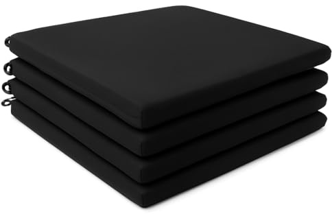4Pcs Dining Garden Chair Seat Pads with Ties for Kitchen, Living Room, Patio, Office – Indoor Outdoor Foam Cushions with Removable Covers (Black)