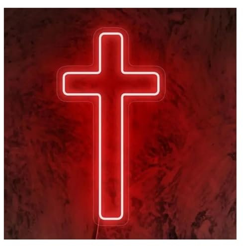 BYNGQW AtmosphäreHeimdekoration Kreuz Neon Zeichen Christian Jesus Religiös(Rot,60cm)