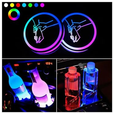 2PCS LED Cup Holder Lights for Car,7 Colors Changing USB Charging Cup Holder Insert Coasters,LED Car Coasters,Luminescent Cup Pad Interior Atmosphere Lamp Decoration Light