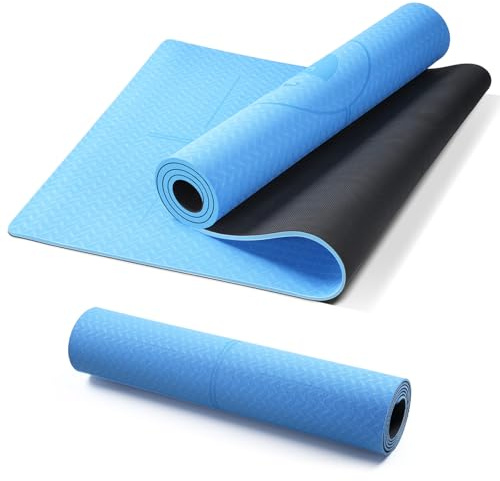 Groß Yoga Matte 190x68CM, 6MM Dicke Naturkautschuk TPE Pilates Matte Rutschfest Gymnastikmatte,Yogamatte mit Tragegurt, Sportmatte Fitnessmatte Zuhause Workout,Blau