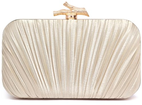 Nexellent Purses for Women Evening Bag Handbags Formal Pleated Clutch Bag with Chain for Prom Wedding Party Black-tie affairs (Champagne)