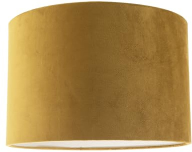 Contemporary Soft Velvet Dark Mustard Fabric Round 30cm Drum Lamp Shade | for Lounge Bedroom Dining Room etc | Inner Cotton Lining by Happy Homewares