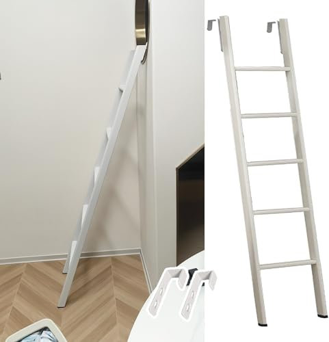 TMKDNNKG Scala a Castello per soppalco da 45/50/55/59/63, Scala salvaspazio in Metallo per Letto a Castello per Camper, Scala a gradini per roulotte, scaletta per Letto a gradini Bianca (160 cm/