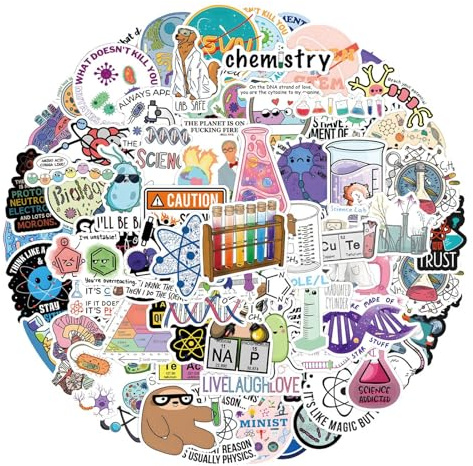 Science Stickers, Biology Chemistry Cartoon Waterproof Decals, 110pcs Lab Party Decorations for Water Bottles, Laptop, Bike, Fridge, Notebooks, Journals, School Supplies