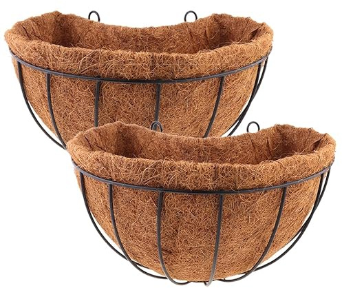 Supvox 2 Stück Hängekörbe aus Eisen mit Kokosfasern Platzsparende Balkon Pflanzenkörbe für Blumen und Sukkulenten Winterfeste Wandhängende Blumentöpfe