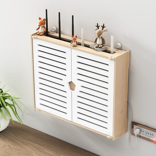 Router rack-Halterung wandmontiert, Netzwerkschrank, Router Schrank, Doppeltür-Design, Wandmontage Wohnzimmer Schrank Jalousien Dekoration, für Zuhause und Büro(33*42*10cm/13*16.5*3.9in)