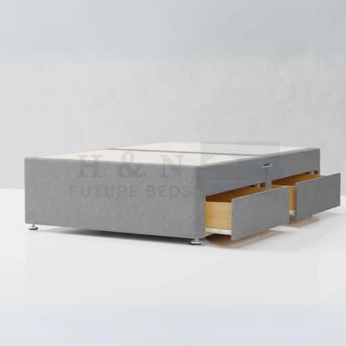 H & N FUTURE BEDS Premium Divan Bed Base with Chrome Legs – No Drawer or 2/4 Storage Drawer Options – All UK Sizes (Cream Plush, 6FT Super King (4 drawers))