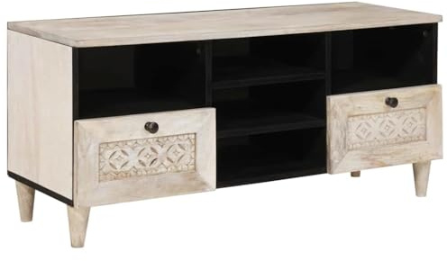 vidaXL TV Units with Drawer White 100 x 33 x 46 cm Engineered wood, Living Room, Contemporary Storage, Rectangular Media Console, Wall-Mounted Cabinet, Functional Shelves, Stylish Organizer