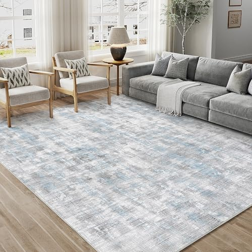 PureCozy Grau Blau Teppich Wohnzimmer 200x300cm Waschbar Kurzflor | Waschbar Boho Teppich,Rutschfest, Weich, Kurzflorig, für Wohnzimmerteppich,Schlafzimmer,Esszimmer,Büro,Kinderzimmer