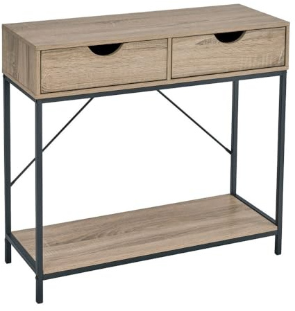 Console avec 2 tiroirs et 1 étagère en PB et métal Naturel et Noir