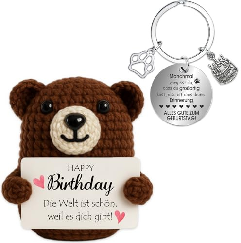 Farbeele Glücklicher Bär und Glücksbringer-Schlüsselanhänger, Pocket Hug Positive Figur, Geburtstagsgeschenk für Frauen Männer, Geschenk zum Geburtstag, Mutmacher Geschenk