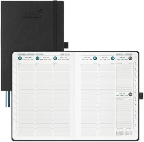 BEZEND Kalender 2026 2027 Wochenplaner A5, 18-Monate BuchKalender Juli 26-Dez 27, PU-Leder Hardcover 1 Woche 2 Seiten mit Stifthalter, Schwarz