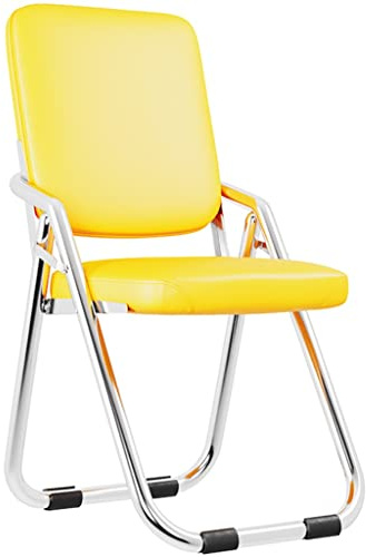 Faltbarer gepolsterter Stuhl für Küche und Balkon, bequemer Bürostuhl mit Rückenlehne, Sitzfläche aus PU-Leder, gelb, Größe: 46 x 55 x 86 cm