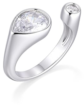 Gamtic Offen Verstellbarer Goldringe für Damen –14k Vergoldete Dicke Teardrop Zirkonia Hypoallerge Silberring Wasserfester Damenring Modischer Schmuck Goldring Geschenke