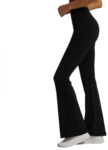 Yogahose Damen Flared Leggings, Schwarze Yogahose für Damen mit Ausgestellten Hosenbeinen - Cross Waist Bootcut Hosen (S)