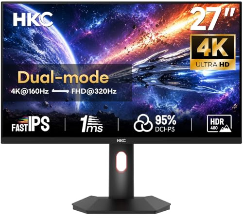 HKC 27 Pouces Ecran Gaming 4K Dual Mode UHD 160hz /FHD 320hz G27H7P | 3840x2160, Fast IPS, HDR400, 1ms , 350 CD/m², 95% DCI-P3, FreeSync, 2 x HDMI , 1 x DP , Réglable en Hauteur,