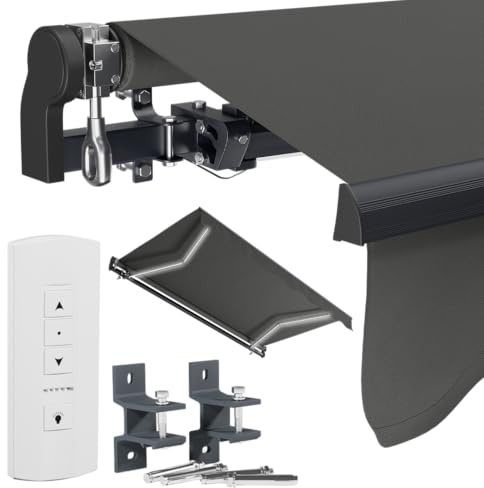 STEELSØN Kestria elektrische Gelenkarmmarkise 250x200 cm, LED, Anthrazit | Sonnenmarkise mit Fernbedienung, Balkonmarkise, Sonnenschutz mit Wandhalterung, Terrassenmarkise wetterfest, Außenmarkise