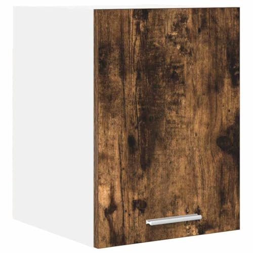 Roanoer Hängeschrank Küche Modern, Küchenschrank Wandmontage mit Tür, Oberschrank aus Holzwerkstoff für Stauraum, Geräucherte Eiche und Weiß, 30 x 31 x 40 cm Kompakter Wandschrank