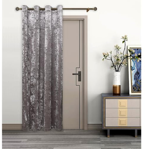 Agra Charcoal Thermal DOOR Curtain - CRUSH VELVET FABRIC- Reduces Heat Loss, Prevents Draughts, Saves Energy