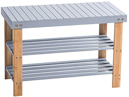 woodluv 3 Tier Shoe Rack Organiser, Shoe Rack Bench, Shoe Racks Storage Wooden, Grey
