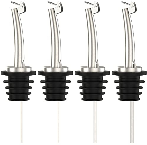 Axe Sickle 4Pcs Stainless Steel Flip-Top Bottle Pourer Spout Cork Stopper Dispenser Olive Oil Liquor Liquor Bottle Speed Pourers Flow Wine Beer Bartend Tool (4 per pack)