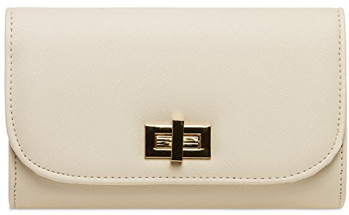 Caspar TA389 elegante Damen Clutch Tasche Abendtasche mit langer Kette, Farbe:beige, Größe:One Size