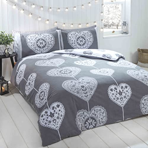 Rapport Home Hearts Christmas Scandi Bettbezug-Set, Baumwolle, Grau, Doppelbett