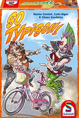 Schmidt Spiele 49354 So typisch - Juego de Cartas y Familiares, Multicolor
