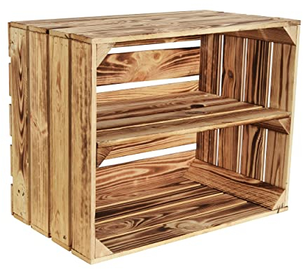 CHICCIE 2 Set Geflammte Obstkisten - Lange Ablage 50x40x30cm Holzkisten Weinkisten