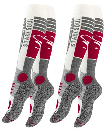 STARK SOUL 2 Paar Damen SKI Funktionssocken, Skisocken mit Spezialpolsterung, Wollweiss/Rot, Gr. 39-42