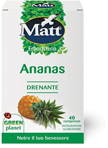 Matt, Bromelina Forte Drenante, Integratore Alimentare con Estratto di Ananas per il Drenaggio dei Liquidi, Alleviare la Pesantezza delle Gambe e Contrastare la Cellulite, 30 Compresse