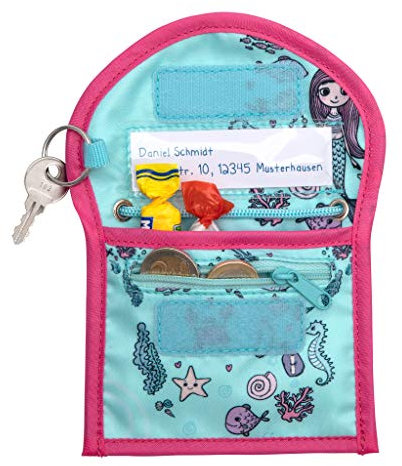 WEDO 2413110 Brustbeutel Meerjungfrau, Schlüsselring, Namensfeld, mehrere Einschubfächer, Fahrkartenfach, Klettverschluss, Sicherheitskordel, kürzbar