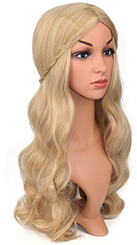 OKVGO Damen Lange lockige blonde Perücken für Fasching Cosplay Kostüm Party Damen mit Perückenkappe