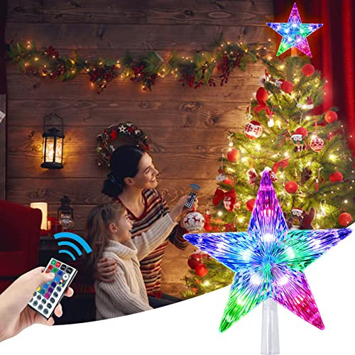 Cewuidy Christmas Star Tree Topper, 9.5inch 10LED 21 Light Modes Multicolour with Versatile Remote Controller 3AA Battery Powered Great Accessory for Xmas Tree Decorating(Indoor and Outdoor )