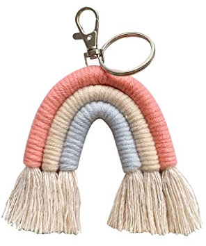 Fahou Weben Regenbogen Schlüsselanhänger, Schlüsselhalter, Schlüsselring Makramee Tasche Charme Auto Hängen