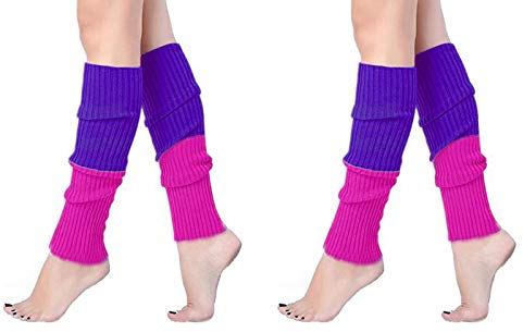 CHENGZI Beinstulpen, gerippt, gestrickt, Beinwärmer, Custume, Party, Sport, Yoga, Beinstulpen für Frauen und Mädchen, 2 Paar, Rosered-Purple, One size