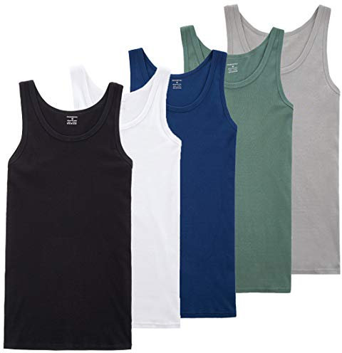 TUUHAW Canottiera Uomo Pacco da 5 100% Cotone Canottiera Colori Multipli e Taglie Nero/Bianco/Grigio/Marino/Oliva S