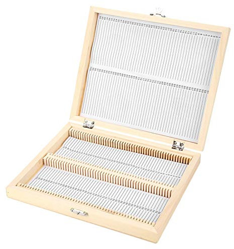 Glass Slide Storage, Laboratory Supply, Wooden Box with Lock Storage for Lab Glass Prepared Microscope Slides Storing Tool 22.8 * 18.8 * 3.5cm