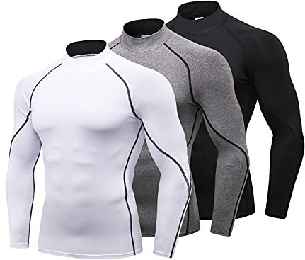 LANBAOSI 3 Pack Mens Mock Turtleneck Compression Shirts Long Sleeve Sun Protection Shirts Cooling Workout Gym Tops Undershirt