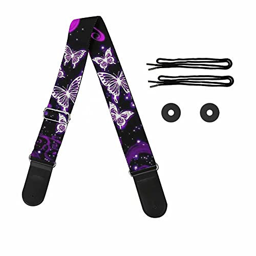 Pizding Tracolla regolabile per chitarra elettrica/acustica per basso, farfalla viola, Taglia unica