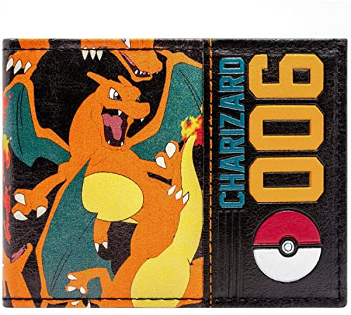 Charizard Feu Flamboyant 006 Pokeball Portefeuille Bi-Fold Porte-ID & Porte-Carte, Orange