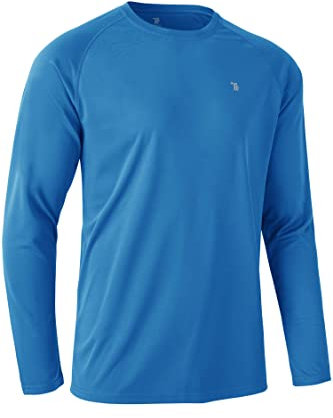 Rdruko Long Sleeve T Shirt Mens Breathable Running Top Quick Dry Hiking Fishing Swimming Shirt Outdoor UV Sun Protection Tops Azure Blue XL