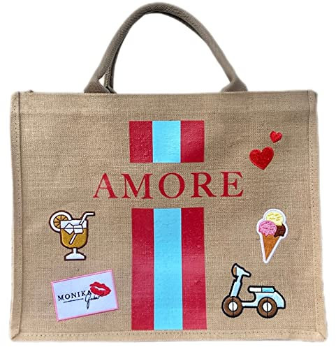 Monika Gruber Einkauftasche AMORE perfekter Begleiter 43x34x20cm JUTE sehr Edel verarbeitet, Tasche für Strand