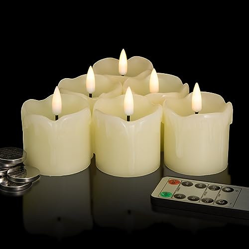 Eywamage Ivory Drip Wax Look Flameless Candles with Remote, 2x2 Flickering LED Battery Votive Candles Set of 6