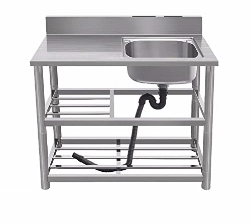 CAKEN Freistehende Gewerbliche Spüle, Küchenspüle Aus Edelstahl mit Werkbank und Ablagefläche für Restaurant, Waschküche, Garten, Garagen